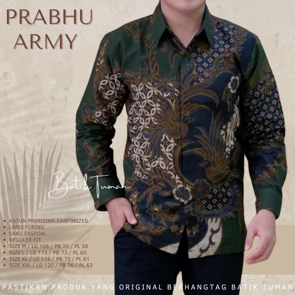 MUAI HIJAU ARMY BAJU BATIK PRIA LENGAN PANJANG LAPIS FURING