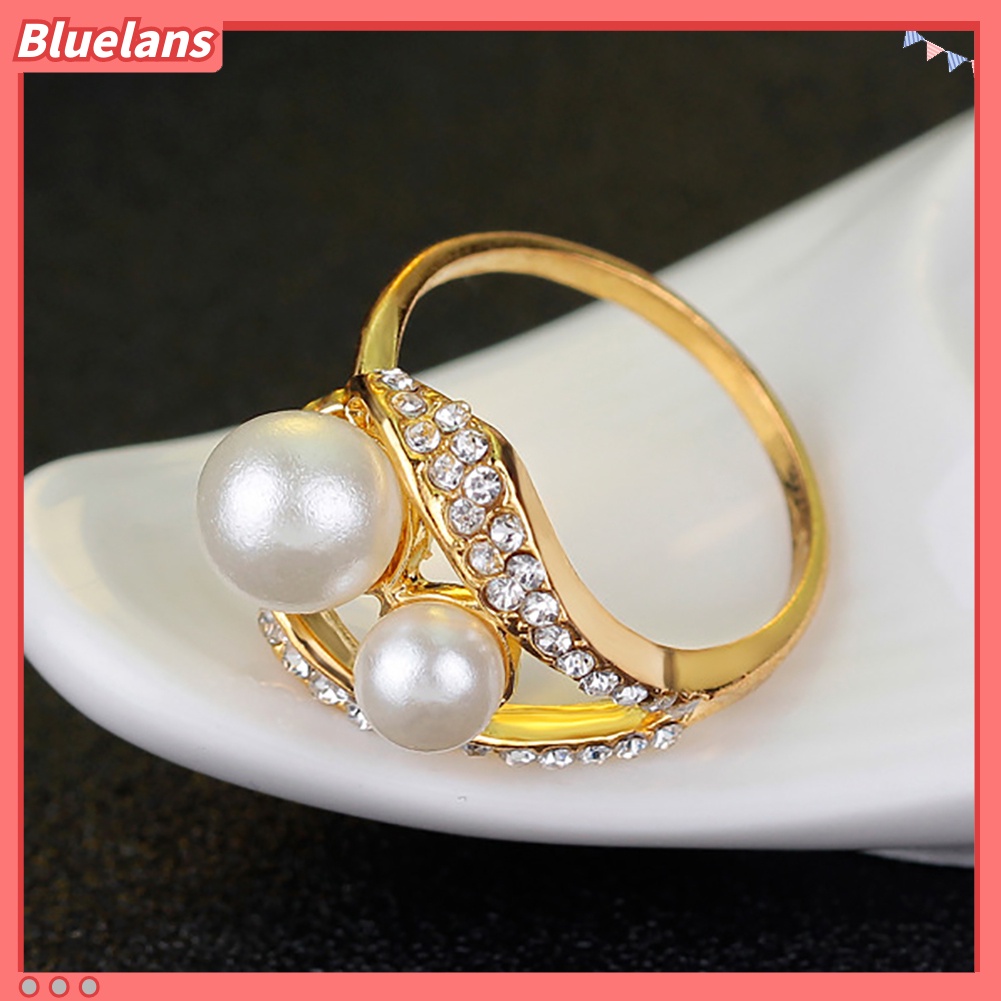 Bluelans Wedding Bridal Imitation Pearl Rhinestone Hollow Stud Earrings Ring Necklace Set