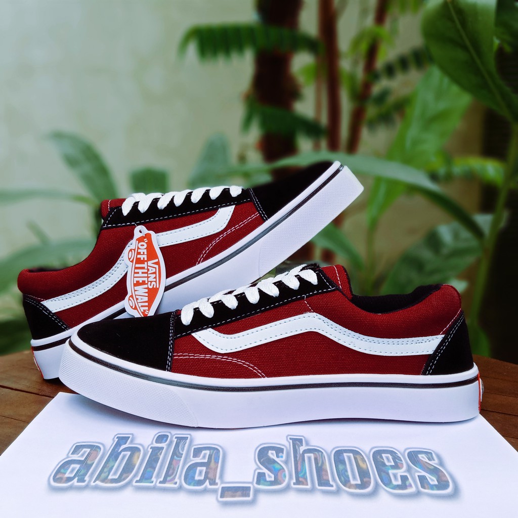 COD Sepatu Vanss Old skoll BLACK MARON NAVY Size 36-43 GRADE Premium Sneakers Terlaris-VANS MARON (Merah)