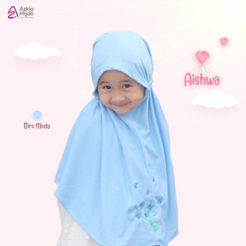 Aishwa || size SS (size 1) jilbab anak / bayi || usia 0 bulan - 6 bulan new azkia hijab-Biru muda