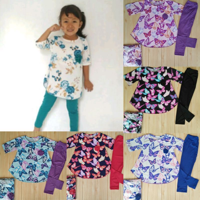 (COD) Set Tunik Kupu-kupu  (Usia 2-5 th)