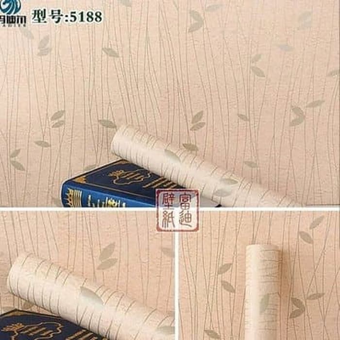 Wallpaper Sticker Dinding Cream Motif Daun Garis Silver uk 45cm x 10m