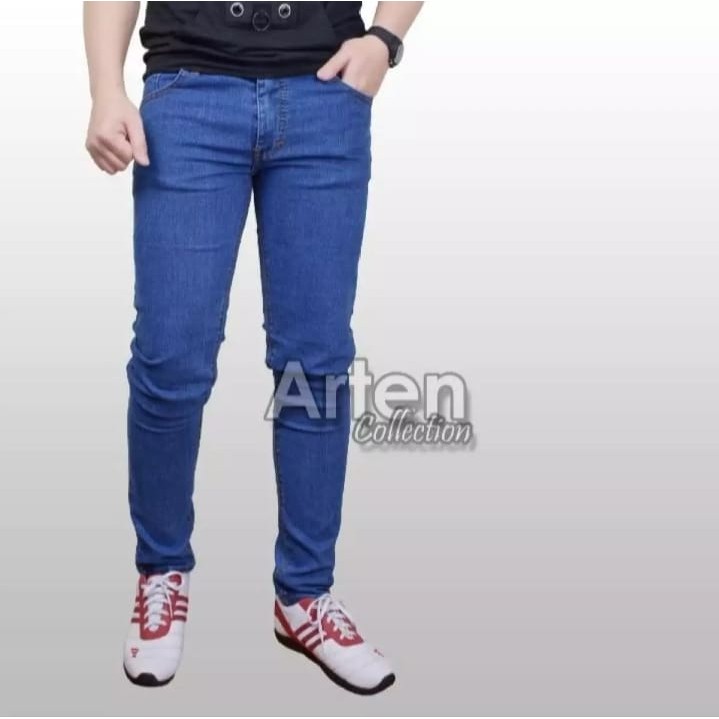 Celana jeans pria - Jeans Biru Stone Slim Fit Stretch/Ngaret