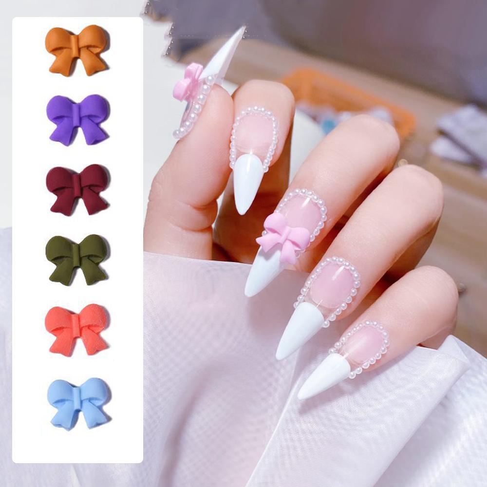 AUGUSTINA Hiasan Kuku Bowknot Agustina Warna Pelangi Elegan Frosted DIY Nail Art