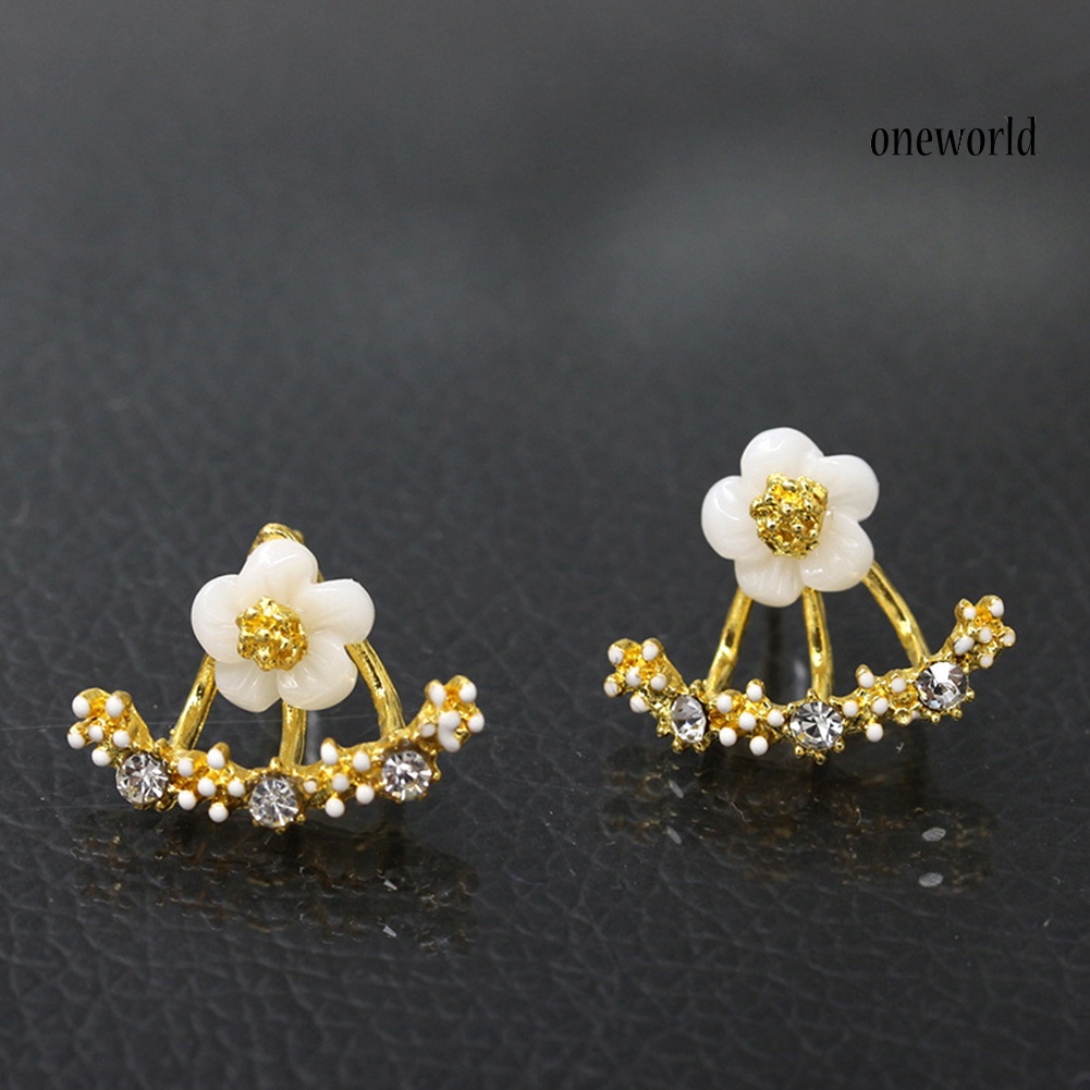 OW@ Women Fashion Rhinestone Inlaid Daisy Stud Earrings Ear Jacket Jewelry Gift