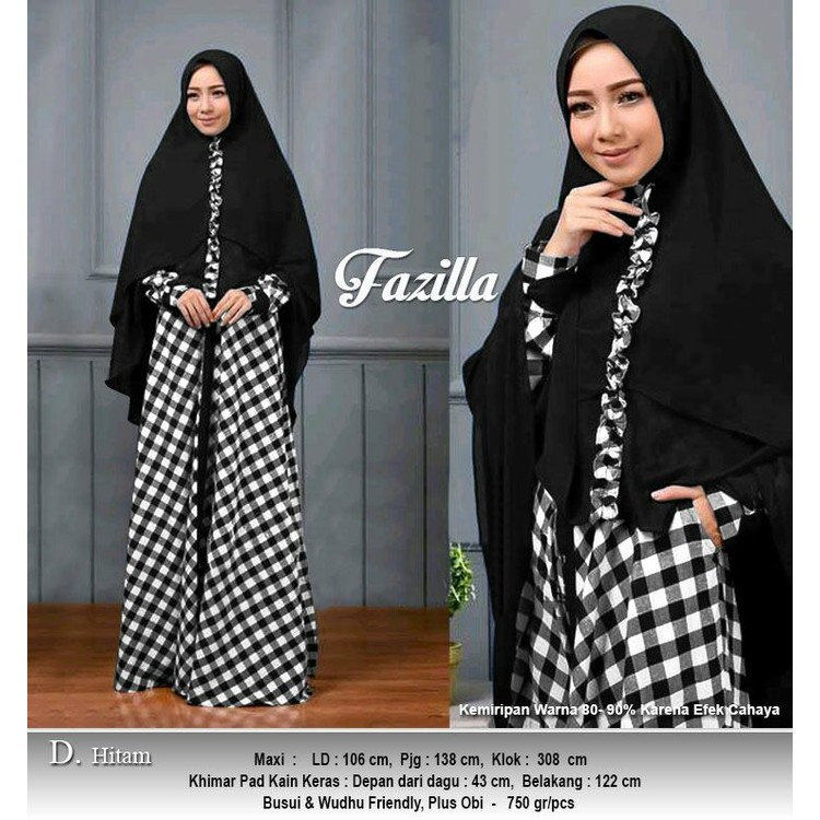 HIJAB 35394 D HITAM FAZILLA MAXI motif kotak bahan linen bangkok. KHIMAR