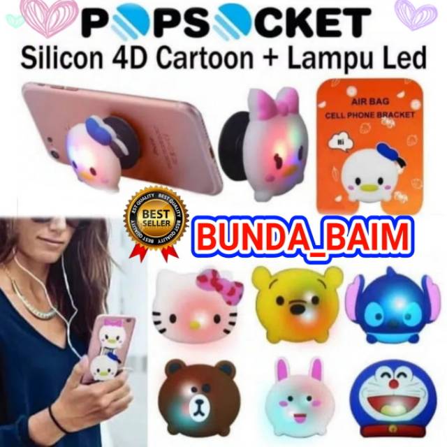 POP SOCKET LAMPU LED PPS82 / POP SOCKET KARAKTER RING STAND GRIP HP SB