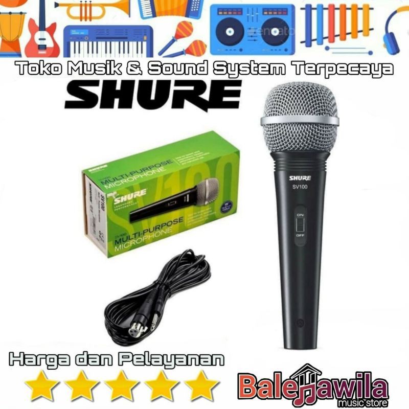 Microphone Mic Kabel Vocal Dynamic Dinamic Shure SV100 SV 100 ORIGINAL