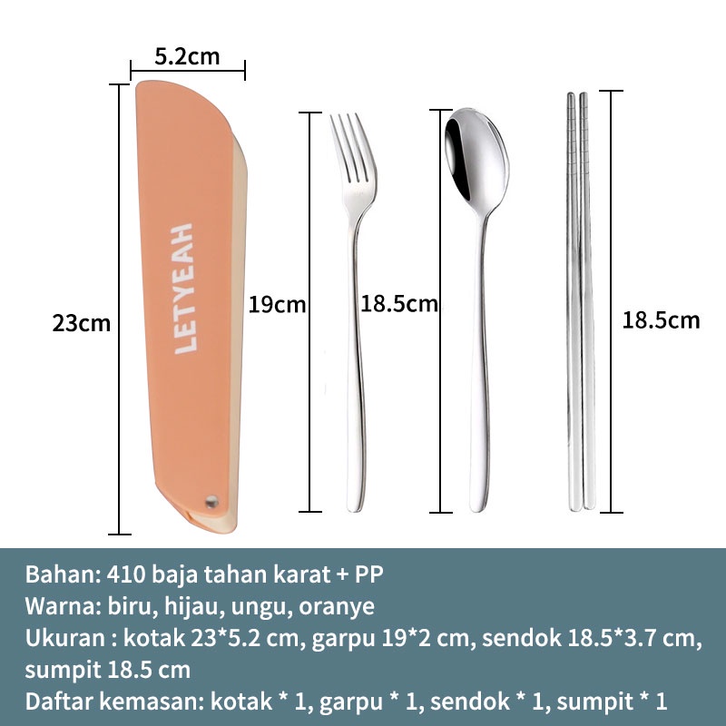 Letyeah &amp; Kaizenliving Cutlery set stainless travel portabel 3 in 1 / alat makan dengan rotatable box