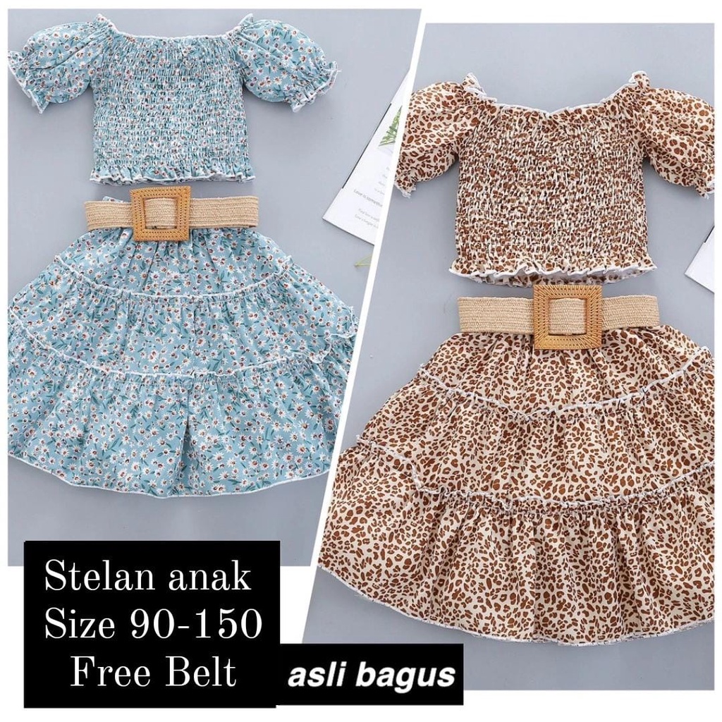 (LOLI-JKT) BS-192 STELAN ANAK CEWEK FLOWER SMOCKED SIZE 90-150