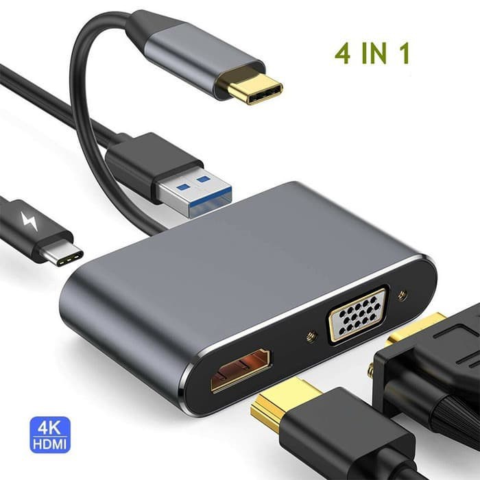 4 IN 1 USB C Type-C To HDMI Adapter Travel 4K VGA USB 3.0