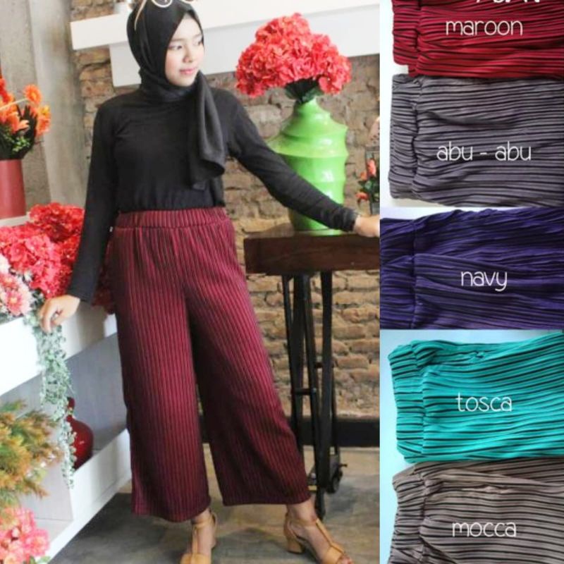 [Fashion Muslim] KULOT LIDI highwaist plisket timbul premium Celana Panjang wanita keninian Terlaris