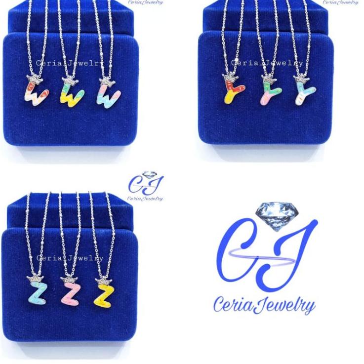 Dijamin Miring harga.. Kalung Perak Anak Asli Silver 925 Lapis Emas Putih Rantai Liontin Huruf Alfab