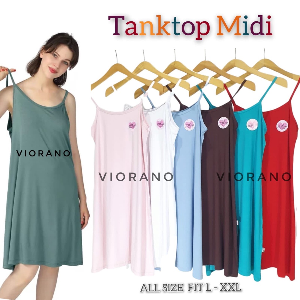 Tanktop Tali Kecil Wanita Model Panjang Midi Muat Jumbo XXL Bahan Premium Berkualitas / Tentop Cewek Polos Longdress Tali Adem Super Soft Fit XXL  Tengtop Dress Panjang Tebal Lembut