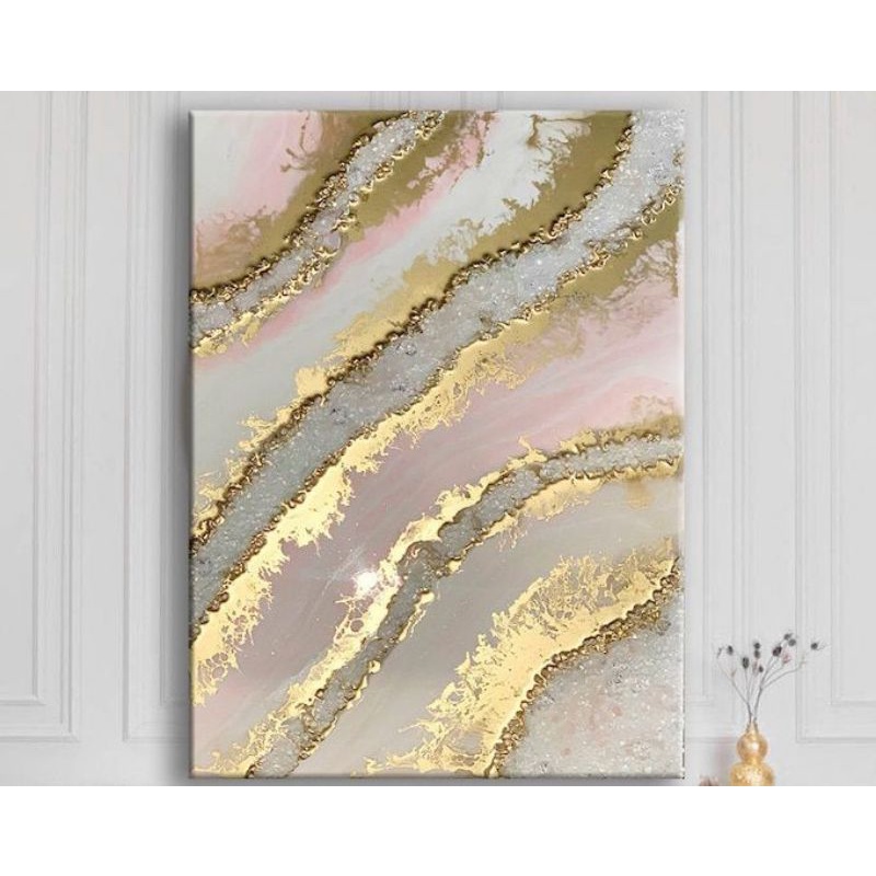 lukisan abstrak tekstur,lukisan pink gold abstrak,lukisan dekorasi,lukisan real handmade