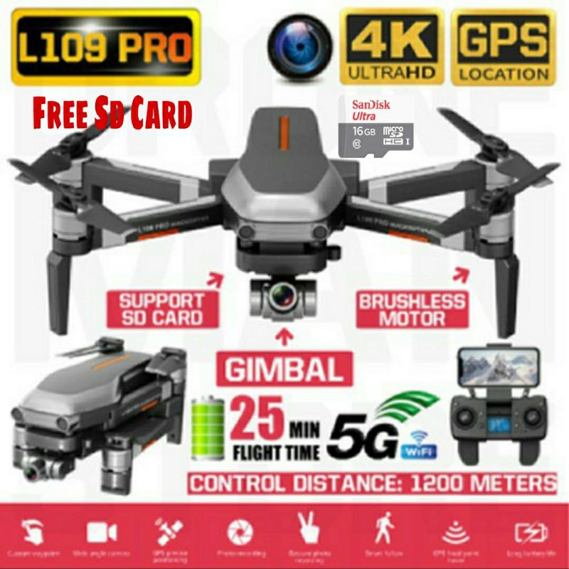 RC Drone L109 Pro 4k Hd 2.axis Anti Goyang Kamera Gimbal 5g Wifi Fpv Brushless 1200m