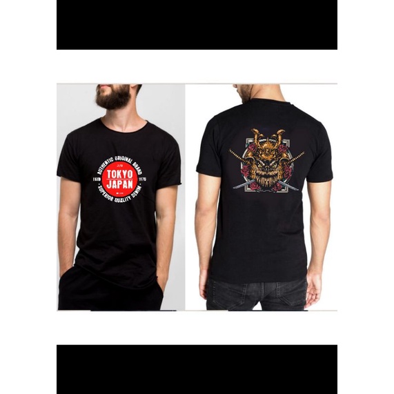 kaos jepang samurai pria/hitam/katun