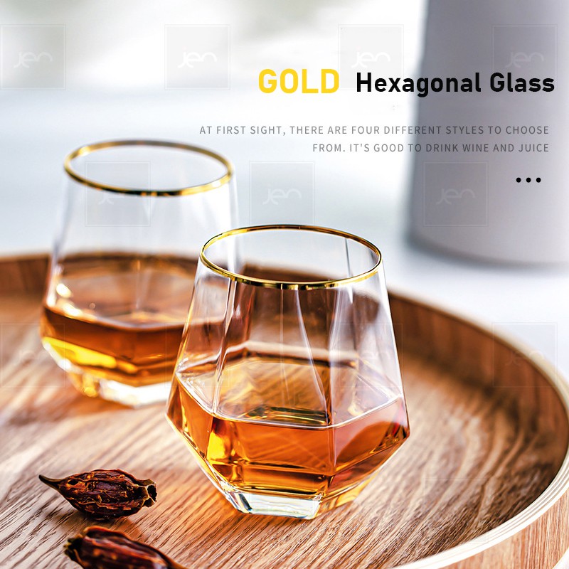 Gelas Cafe Gelas Juice Gelas Hexagonal Gold Rim