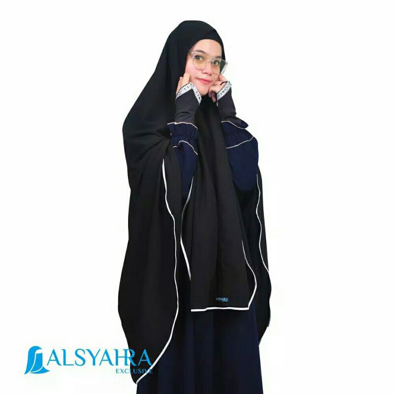 Alsyahra Exclusive Set Khimar Bisban Niqab Bandana Jetblack