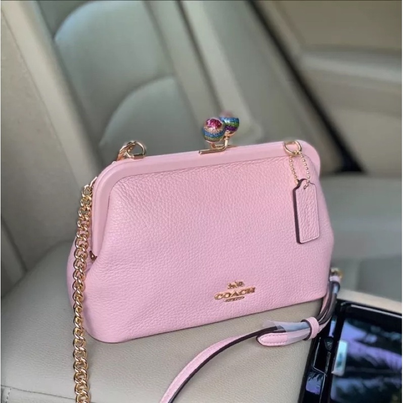 Coach Nora Kisslock Crossbody In Pebble Candy Pink (C1452)