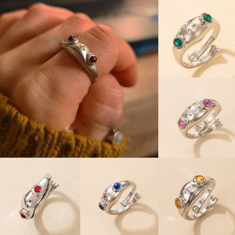 Cincin Bentuk Hewan Katak Warna-Warni Bahan Logam Aksen Berlian Imitasi Untuk Pria Dan Wanita