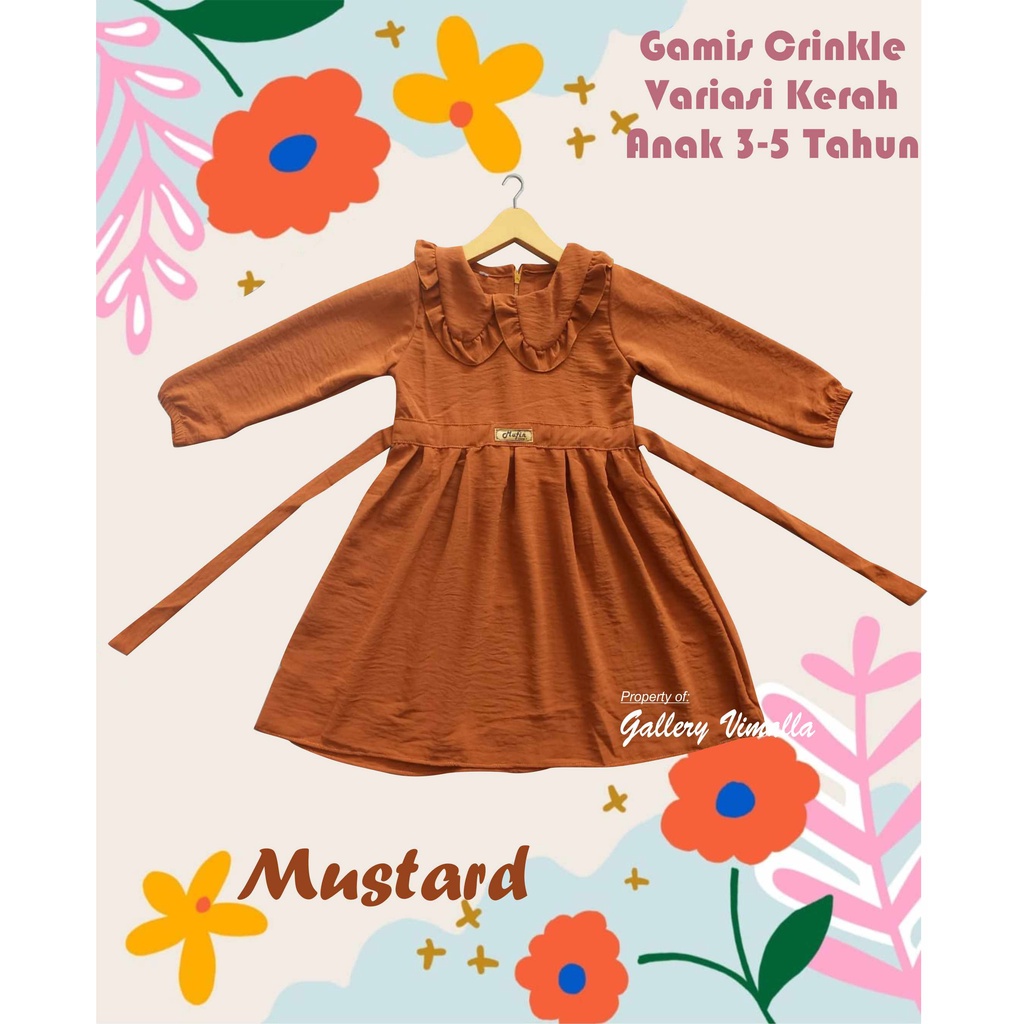 Gamis Midi Crinkle Variasi Kerah Anak Perempuan 3-5 Tahun