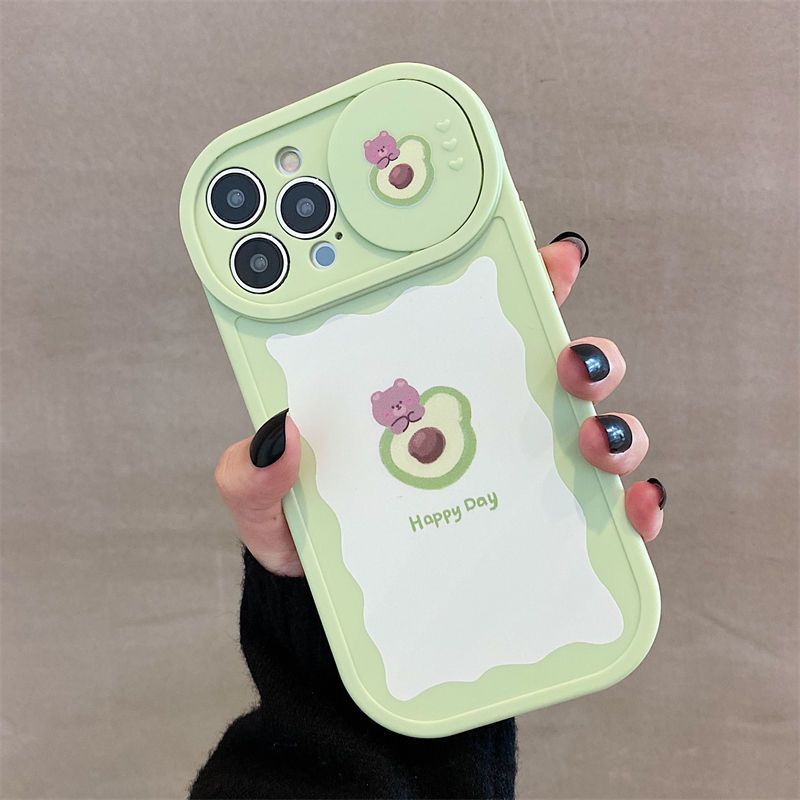 Casing iphone 12 13 11 Pro Max X Xs Max Xr Tko5 Motif Alpukat Strawberry Dengan Jendela Geser