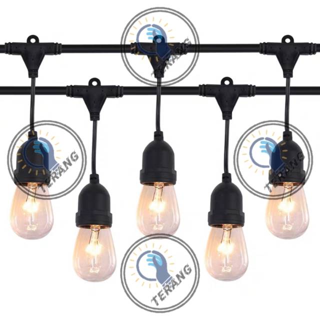 Kabel Fitting Gantung Pattio Fitting Lampu Outdoor E27 10m Kabel Fitting Gantung Pattio Fitting Lampu Outdoor E27 10m