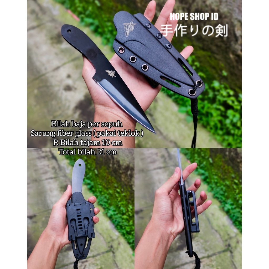 PISAU BUSHCRAFT SARUNG PVC BILAH BLACK BAJAPER TEKLOK