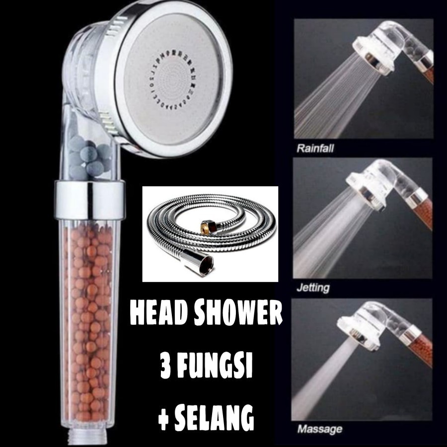 KEPALA SHOWER MURAH HEAD SHOWER ION FILTER 3 FUNGSI + SELANG