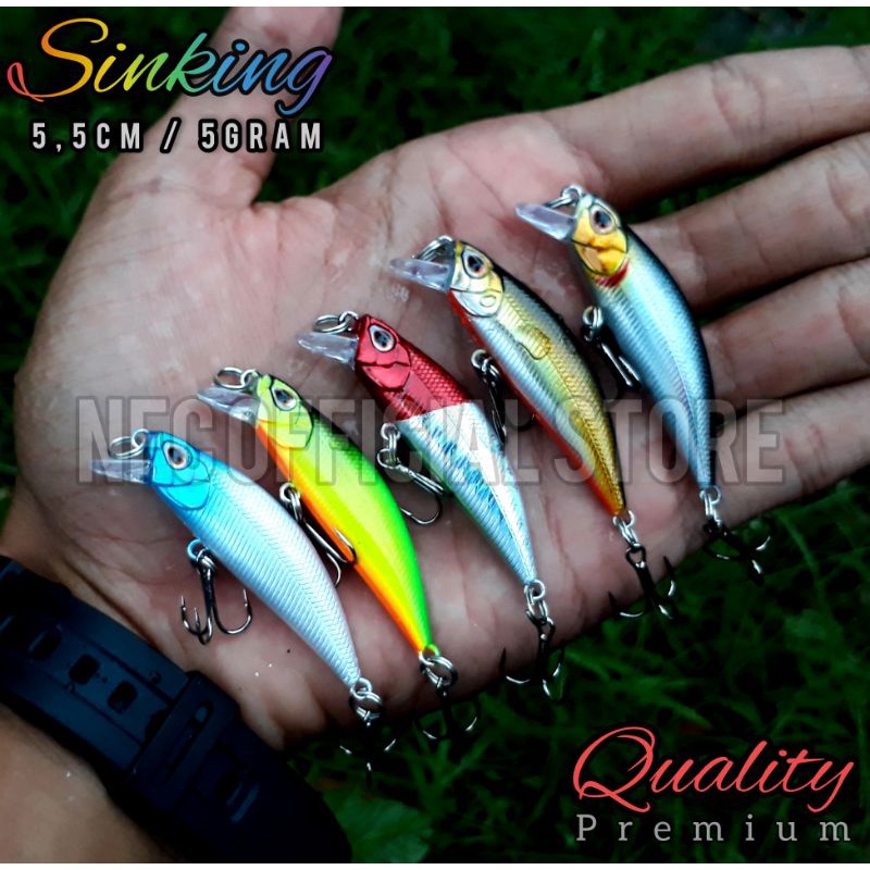 Lure minnow Sinking 5,5cm / 5gram PREMIUM QUALITY dengan warna dan action KILLER