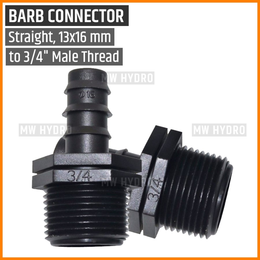 Male Connector 3/4 inch ke Selang PE 16 mm / 13 m