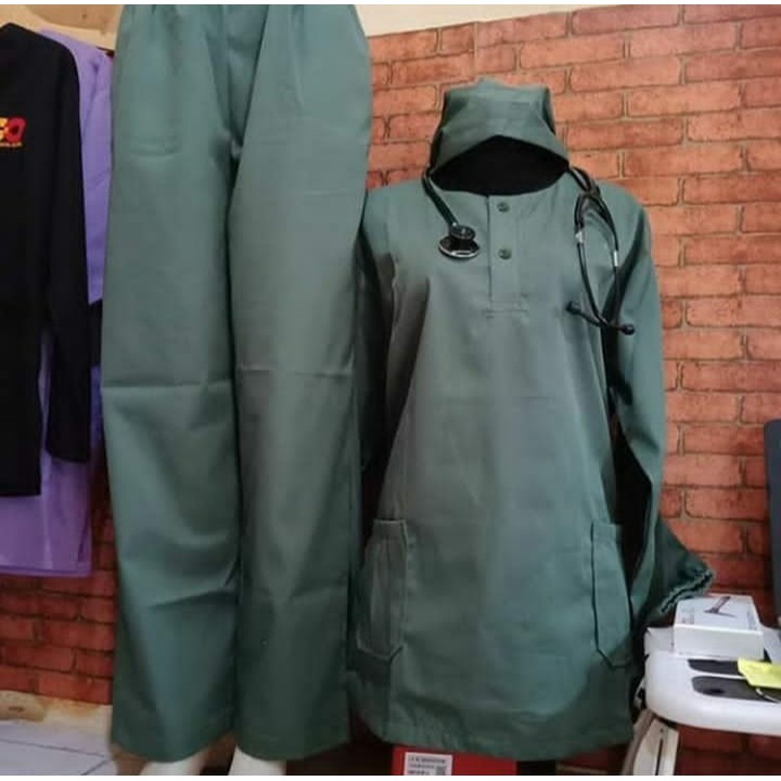 BAJU JAGA OKA MURAH/SERAGAM PERAWAT MURAH/ BAJU MEDIS MURAH/ BAJU JAGA MALAM FREE BORDIR NAMA