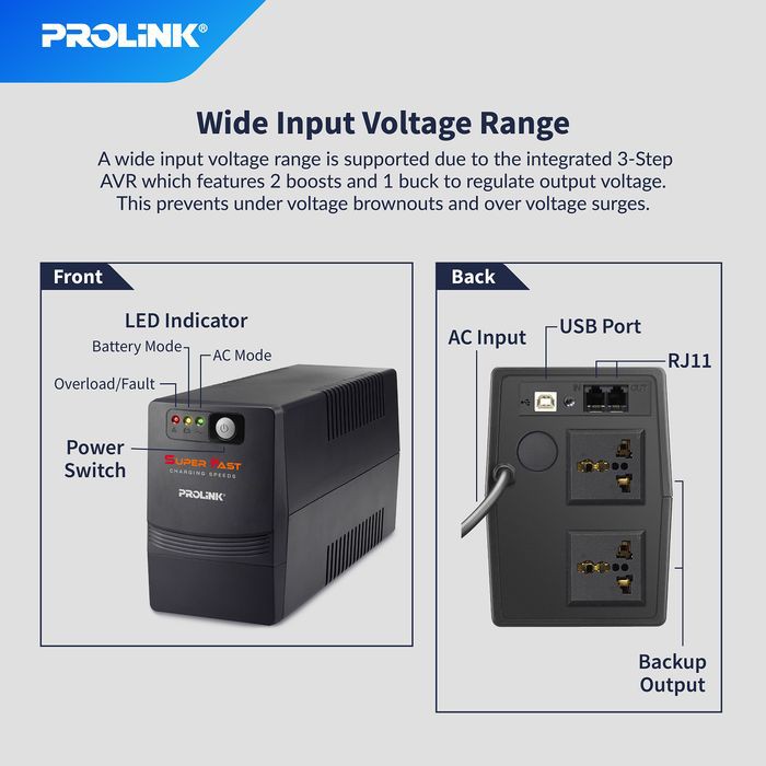 UPS Prolink 850va 850 va 851 SFCU + Stabilizer AVR