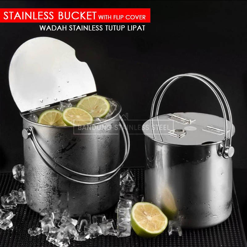 WADAH STAINLESS TUTUP LIPAT BUCKET 3 SIZE FLIP ES BUAH BUBBLE BOBA KUAT KOKOH BAHAN TEBAL