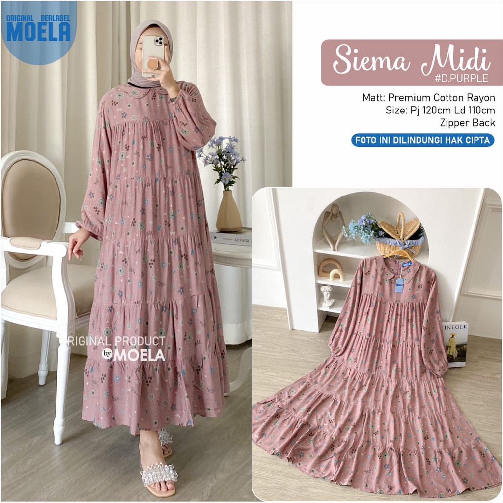 Siema Midi Dress Tunik Blouse Kemeja Motif Polos Hitam Rayon Terlaris Terbaru by Moela