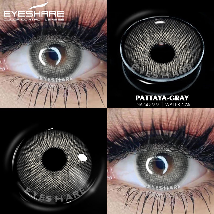 Eyeshare (2PCS) PATTAYA GREY Coloured Big Eye Soft Contact Lens Yearly use Korean Eyes 【COD &amp; ready stock】