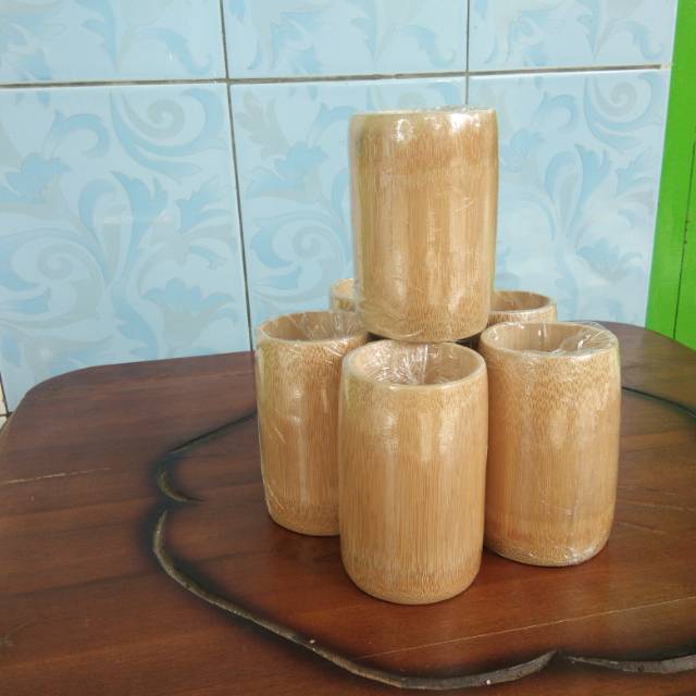  Cangkir  bambu  natural gelas bambu  Shopee Indonesia