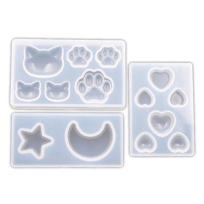 SIY  3 Pcs Star Moon Cat Footprint Love Heart Jewelry Silicone Mold Resin Epoxy DIY Mobile Phone Decoration Jewelry Tools