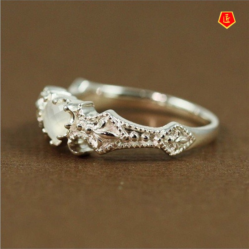 [Ready Stock]Female Fashion Flower Opal Heart-Shaped Ring