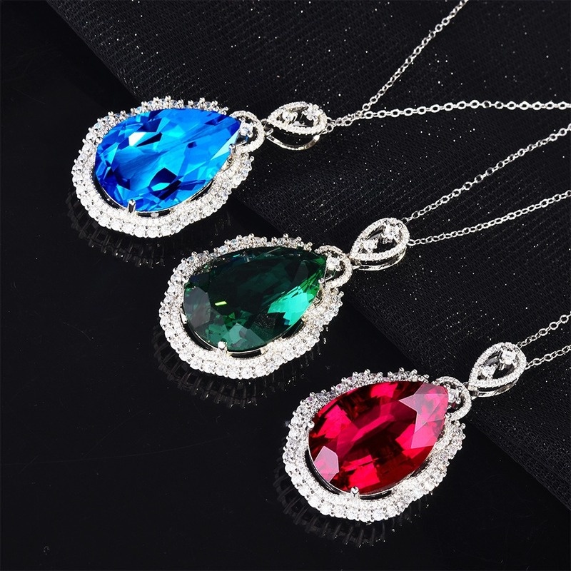 Kalung Rantai Dengan Liontin Batu Permata Warna-Warni Mewah Untuk Wanita