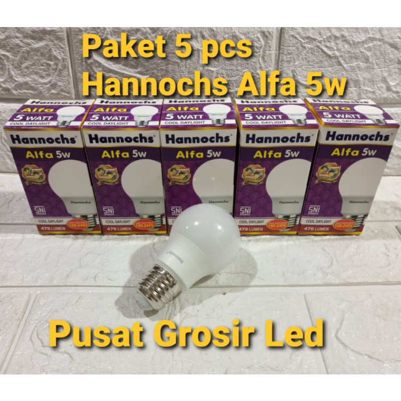 Paket 5 pcs Hannochs Alfa 5 watt 5w Cahaya Putih