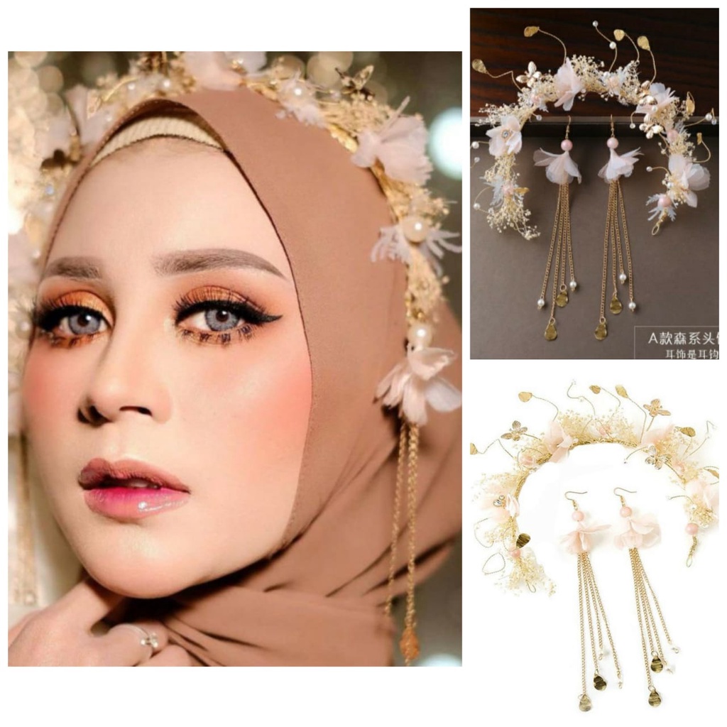 Cotton Headpiece - Set Mahkota Anting - Aksesoris Pengantin Bridesmaid _ Bridal Crown