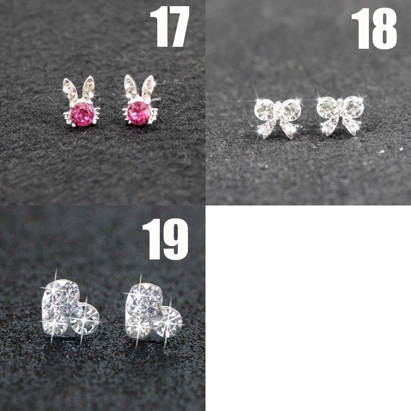 Anting Tusuk Desain Hati Kristal + Pita Warna Silver Gaya Korea untuk Wanita