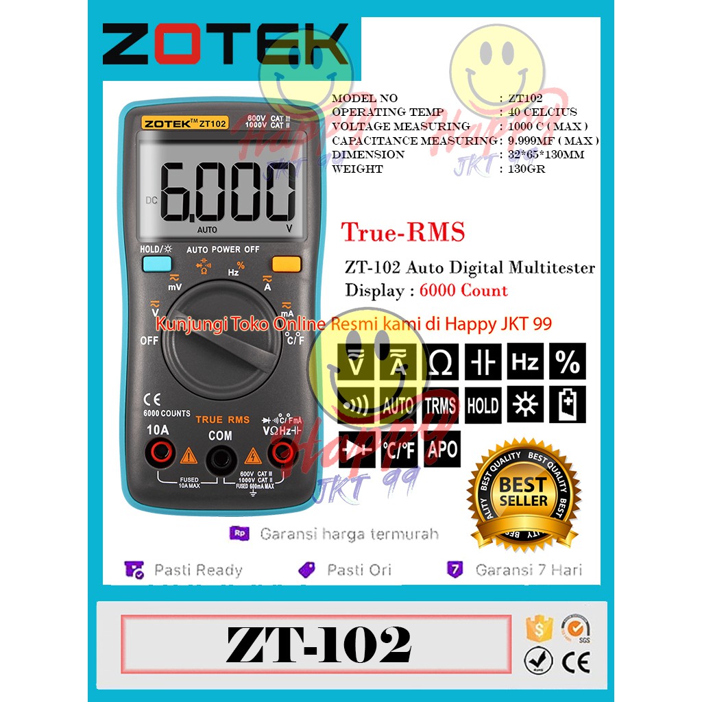 [ HAPPY JKT 99 ] ORIGINAL AVOMETER DIGITAL ZOTEK ZT102 MULTITESTER DIGITAL ZT 102