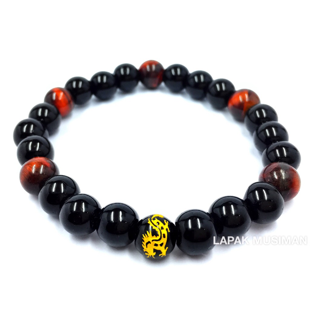 [Bayar di Tempat] Gelang Batu Giok Hitam Ukir Naga Tiger Eye