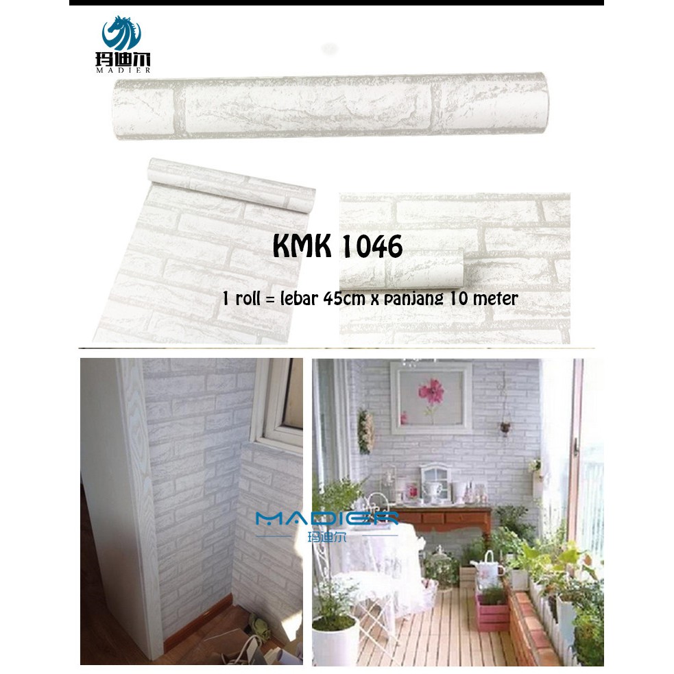 WALLPAPER WALPAPER STICKER STIKER DINDING KMK 1046 BATA BATU PUTIH  10046 (L 45CM X Panjang 10M)