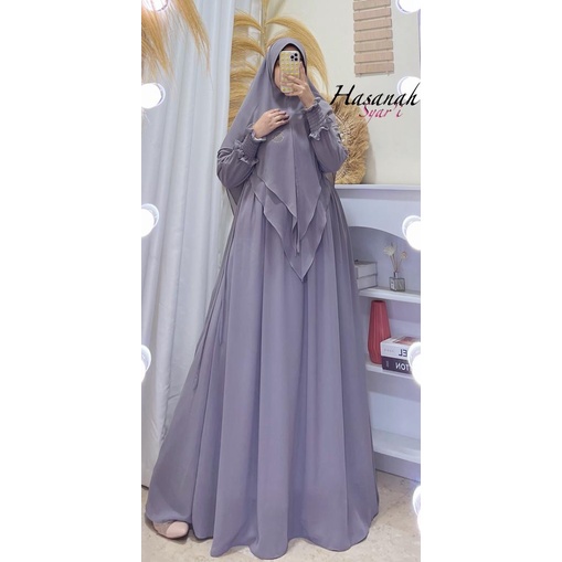 Gamis syari hasanah bahan ceruty baby doll premium full furing / busui / resleting