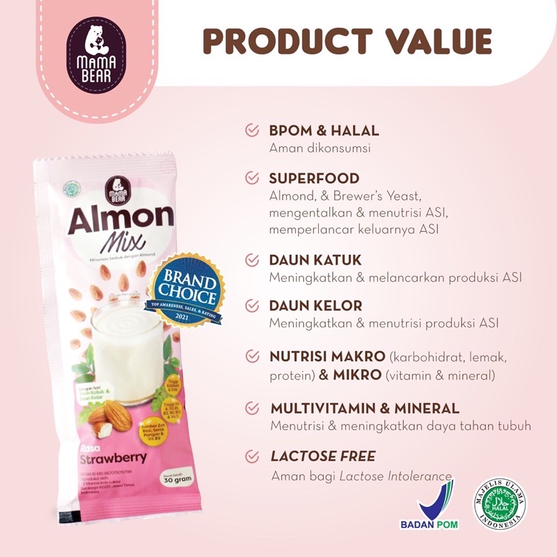 MamaBear Almon Mix Less Sugr Susu Almond + katuk ASI Booster Mama Beara