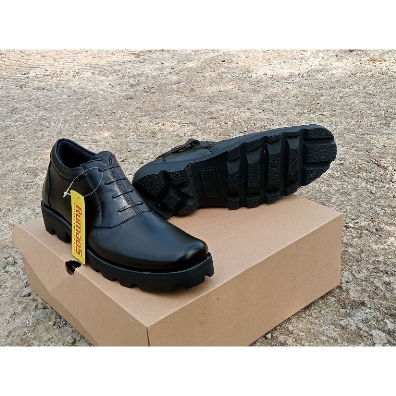 Rumaos sol radial sepatu dinas/PDH kantoran reselting pendek kulit sapi asli Hitam dop